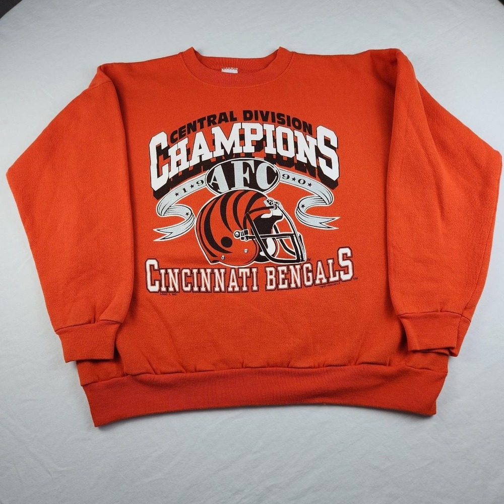 Vintage Logo 7 90s Cincinnati Bengals AFC Champions Sweatshirt Orange Mens XL
